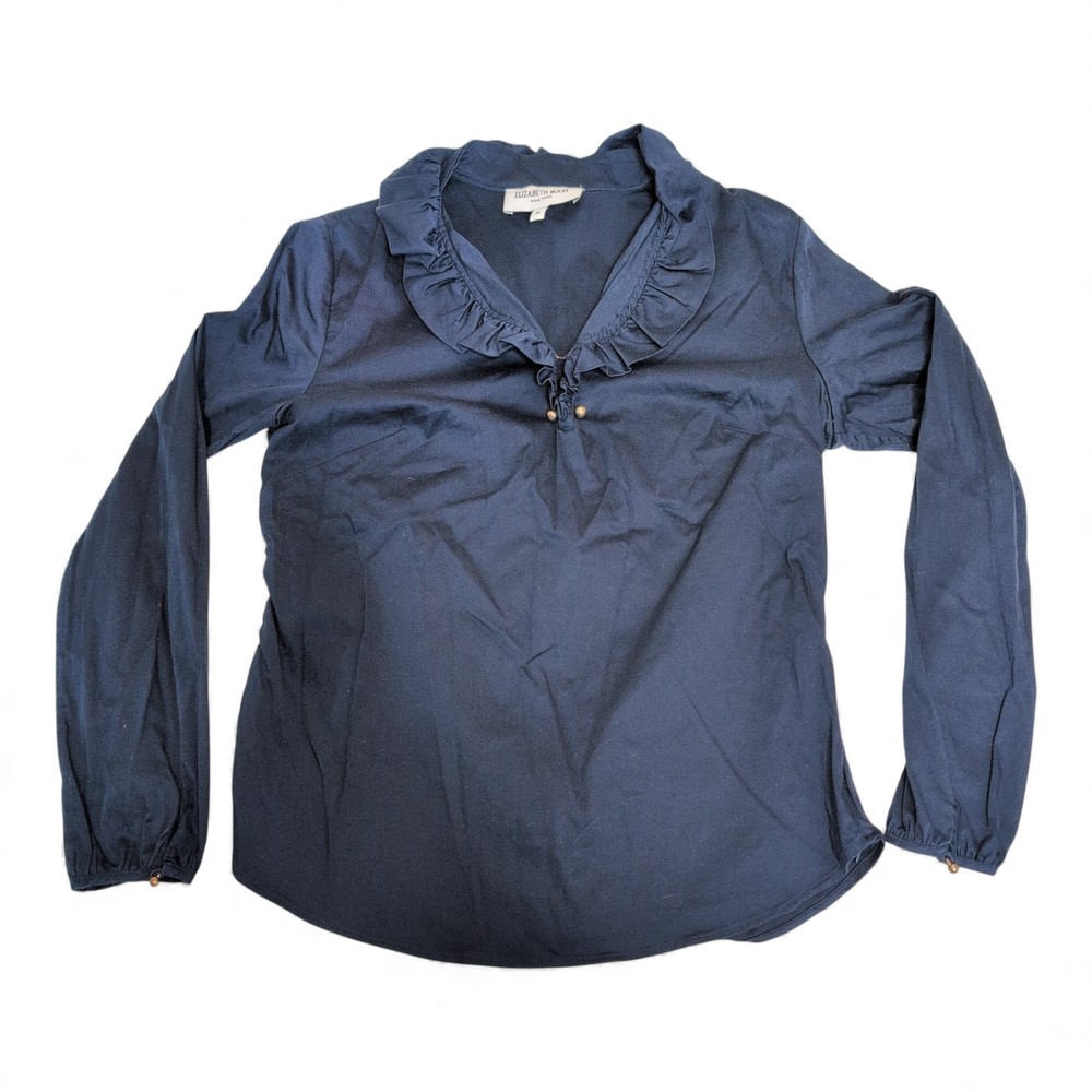 Elizabeth‎ McKay Navy Ruffle Collar Long Sleeve Blouse - Size 8